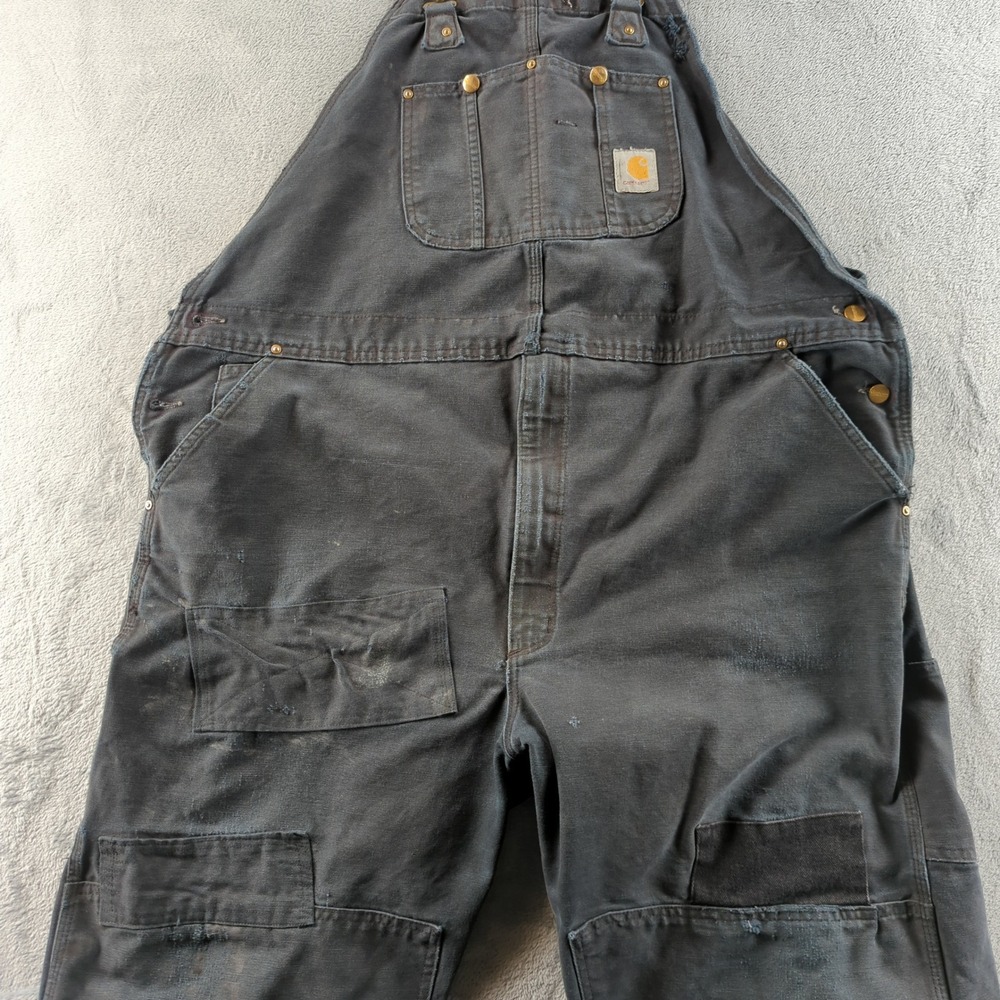 Vintage 90s Carhartt Overalls Mens 48x27* Black Faded Double Knee Workwear USA